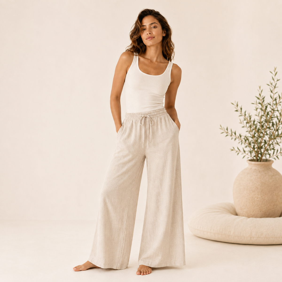 BARVIONEX™ Coastal Linen-Blend Lounge Pants | Women's Wide Leg Drawstring Pajama Pants & Lightweight Homewear